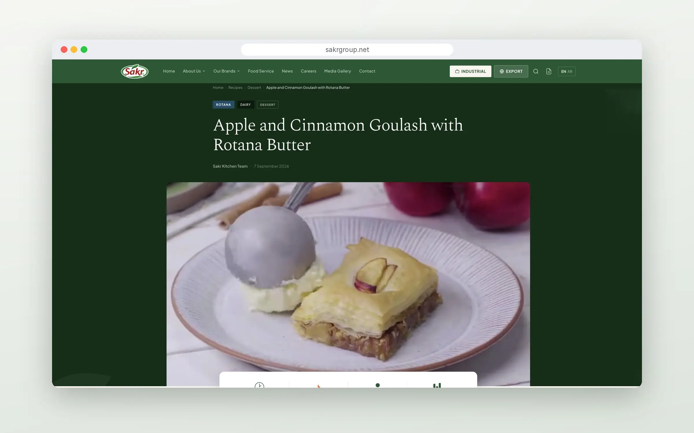 Single recipe page with brand and category tags