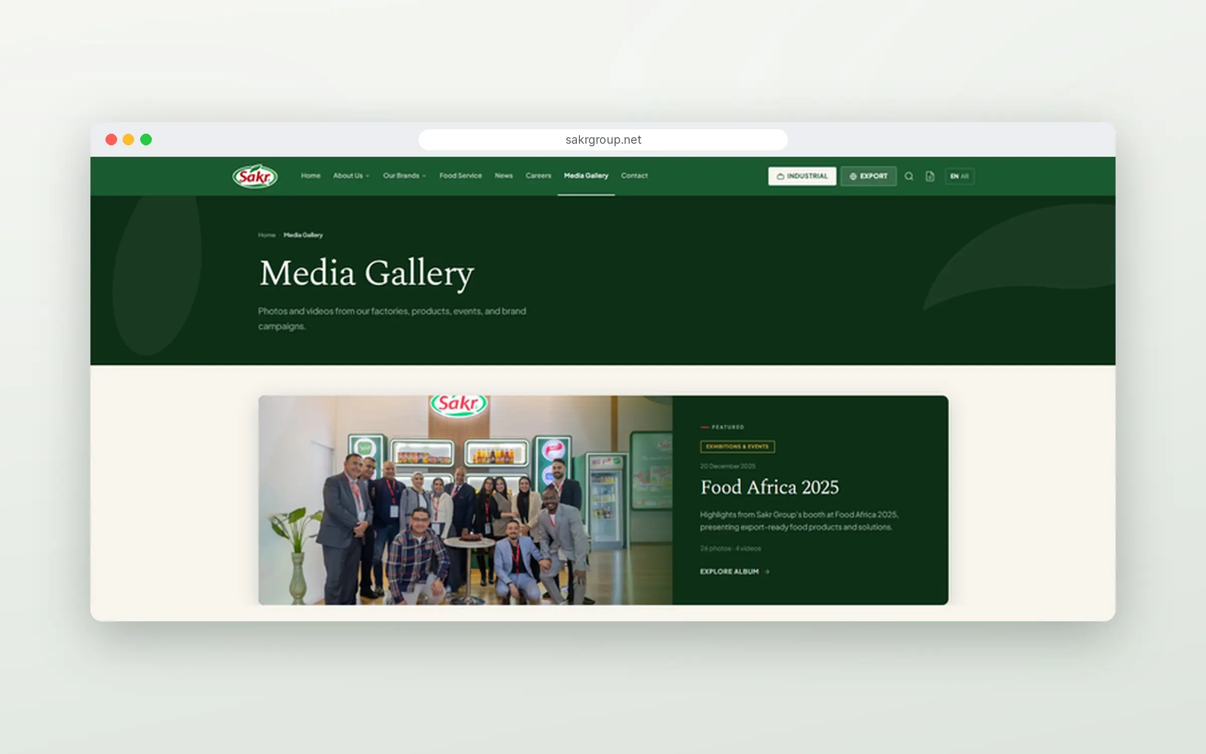 Media Gallery page featuring Sakr Group's booth at Food Africa 2025